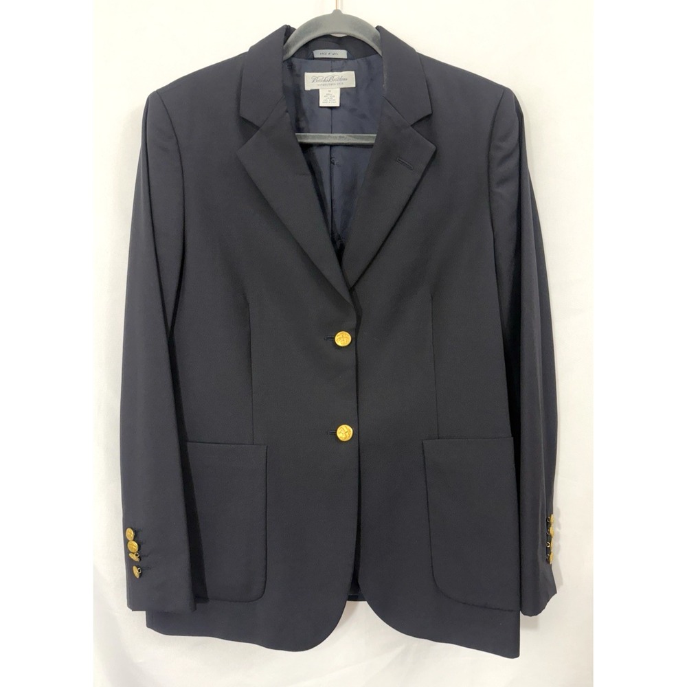 Brooks Brothers Loro Piana Navy 100% Wool Gold Button Blazer Womens Size 10